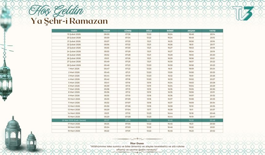 Afyonkarahisar 2026 Yılı Ramazan İmsakiyesi